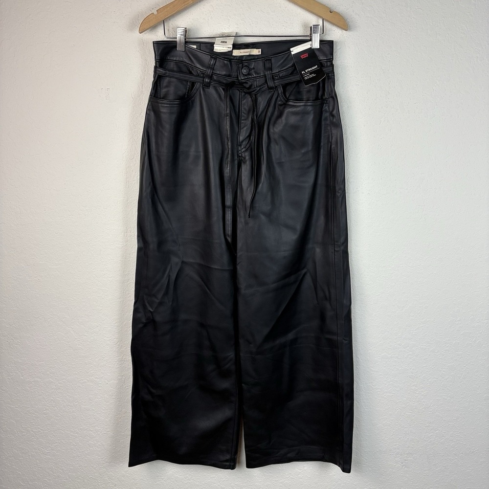 Levis 28x31 Faux Leather Pants XL Straight Loose Wide Leg Career Black Business